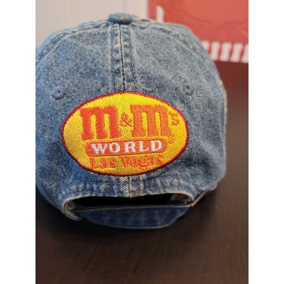 Vintage M&M's Denim Hat Orange M&M World Las Vegas Embroidered Jean Strap Cap - Picture 3 of 5